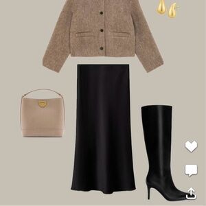 Zara black satin midi skirt with side split SM